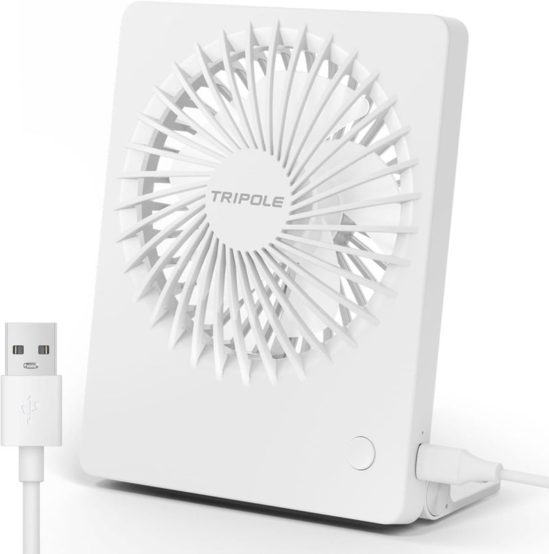 TriPole مروحة مكتب صغيرة تعمل بالطاقة عبر USB مروحة محمولة مروحة شخصية صغيرة 3 سرعات تدفق هواء قوي مروحة طاولة للسفر المنزل المكتب غرفة النوم سطح المكتب، كابل بطول 3.3 قدم (بدون بطارية، أبيض) - Image 1